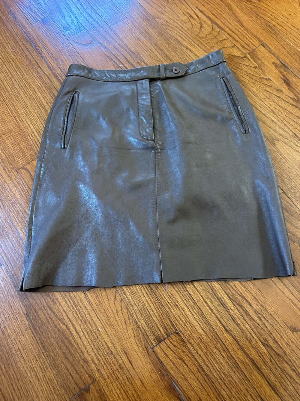 Hugo Buscati Brown Leather A-Line Skirt